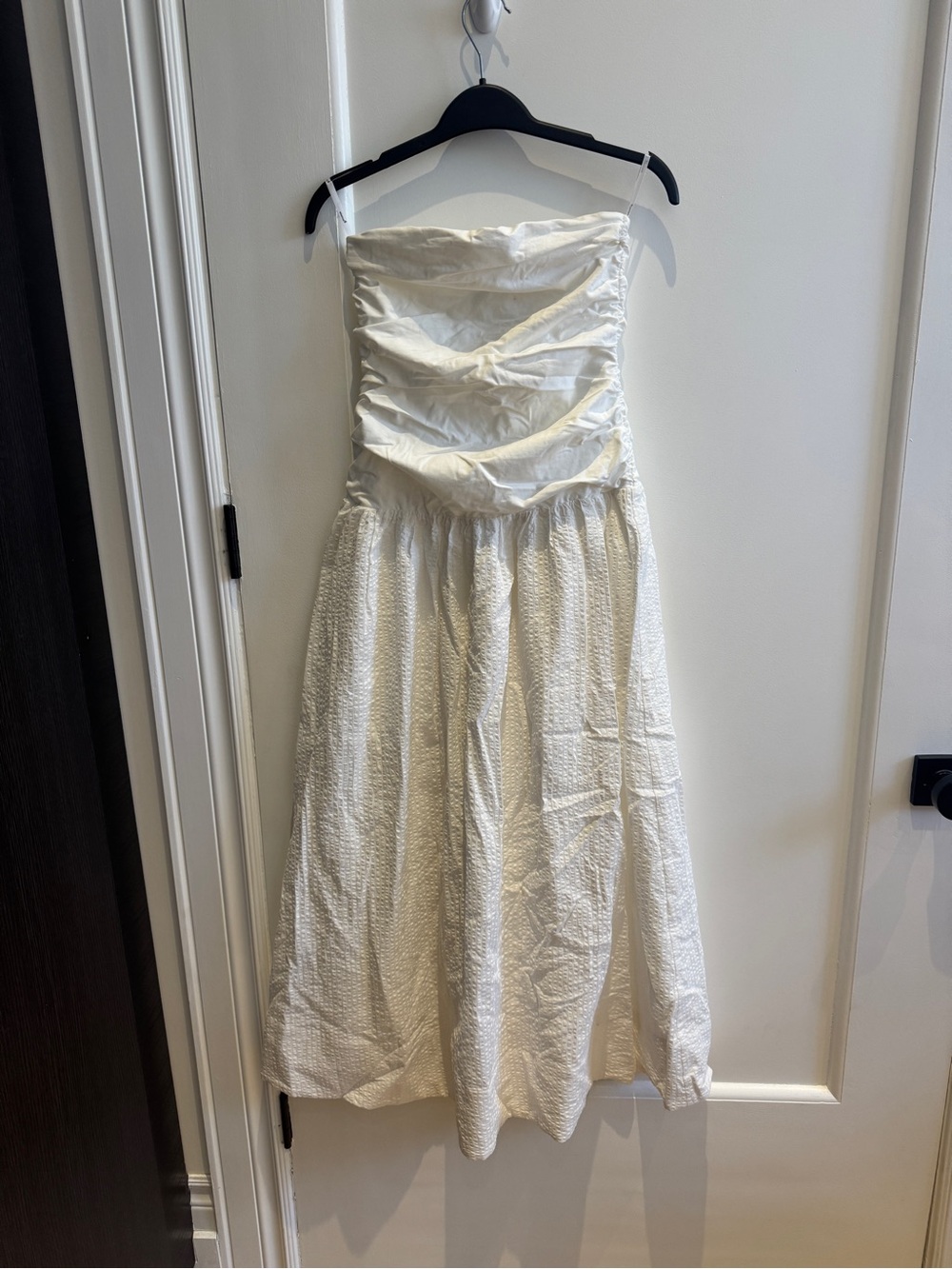 MINKPINK Strapless Cream Textured Midi Dress